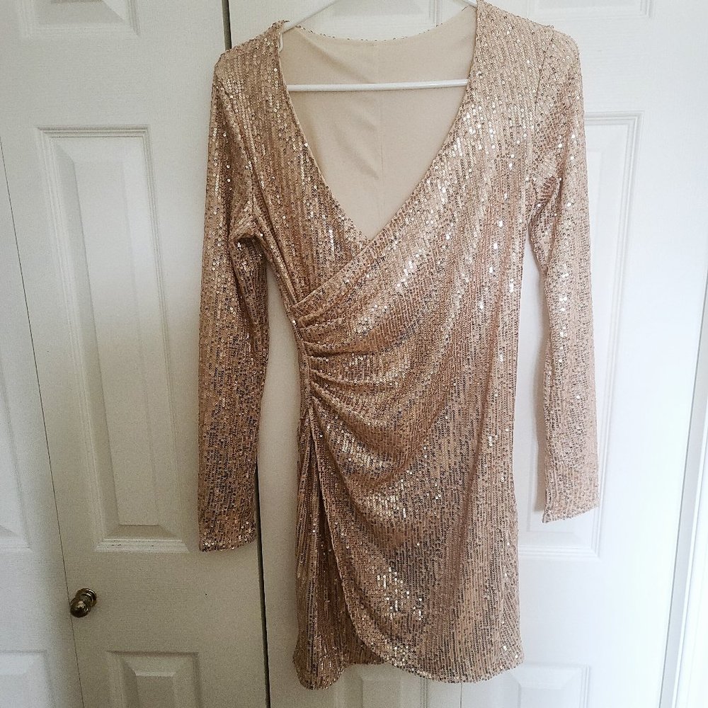 Gold /slight pink Sequins Mini Dress